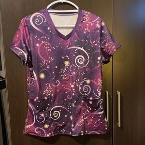 Purple Swirl Patterned Scrub Top